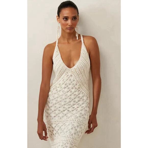 Ralph Lauren Collection Hand Crochet Sleeveless V-Neck Sweater Dress Silk Knit S - Picture 3 of 15